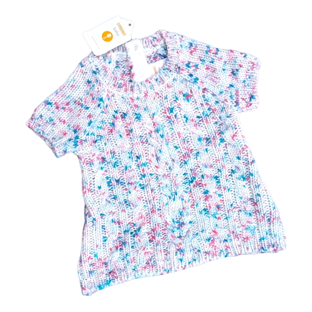 Gymboree Girls 0-3m Sweater Dress White/Pink/Blue button Up Back